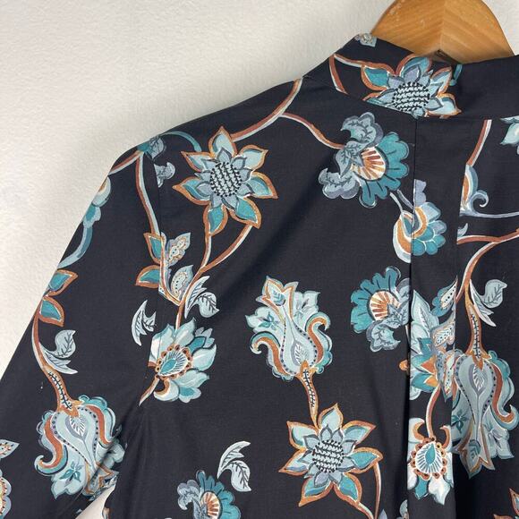 Chico's No Iron Stretch Floral Paisley Tunic Navy Button Front Women's 0.5 US 6 - Picture 4 of 10